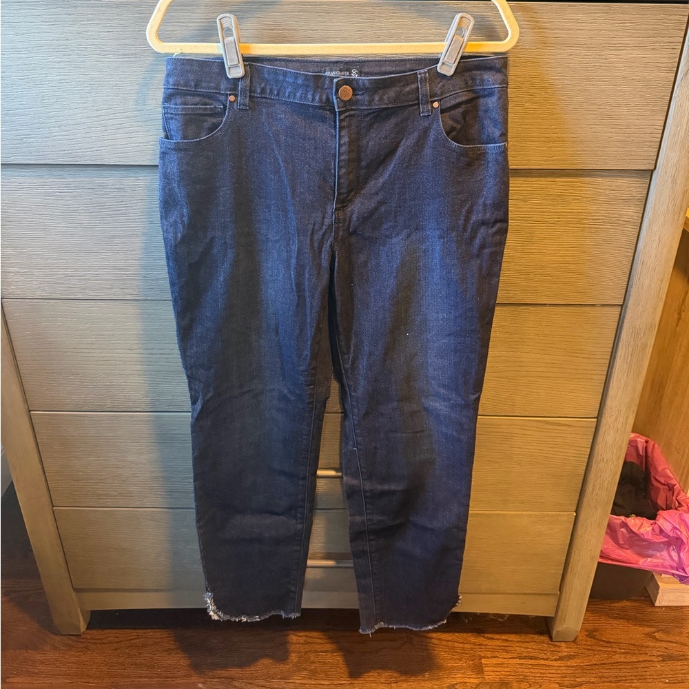 Susan Graver Dark Blue Raw Hem Jeans Size 12